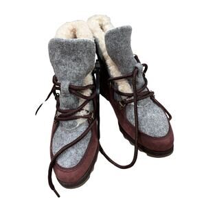 NWOT SOREL Women’s Sneakchic Alpine Shearling & Leather Lace Up Booties, size 7